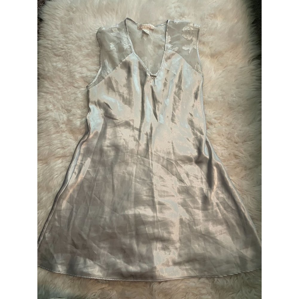 Oscar de la Renta Silver Satin Slip Chemise